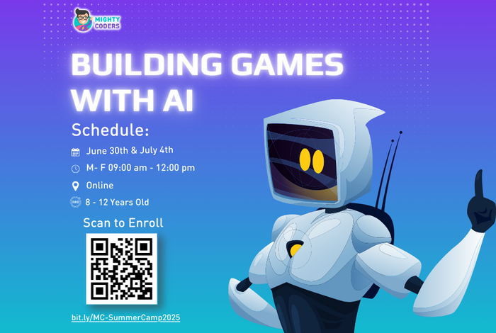 Build Games with AI,Online Summer Camp  8 - 12 Y by Mighty Coders